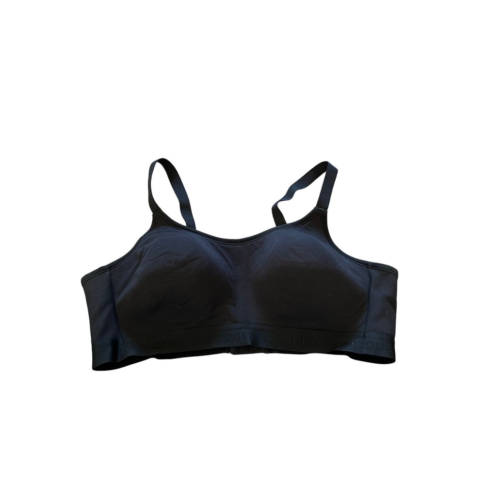 Cacique Cotton LL NW Scoop Wireless Bra Black 40C Adjustable Straps Logo Band